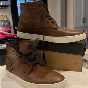 Express Brown Leather High-Top Sneakers with White Sole